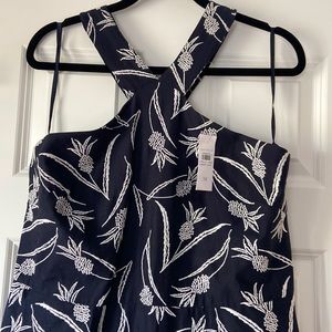 NWT Ann Taylor Linen Navy and Embroidered Pineapple Dress